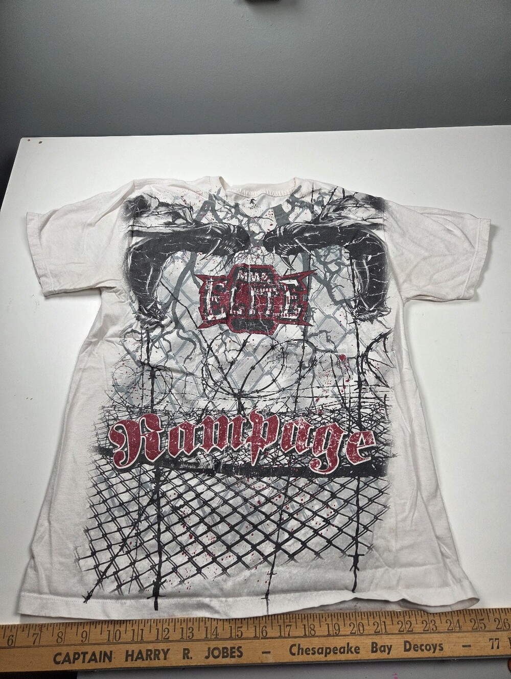 VINTAGE Y2K MMA UFC  Mens Med Distressed Rampage  Elite Fighting T-shirt white